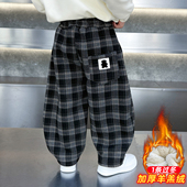 子秋冬款 男童加绒弯刀裤 加厚保暖休闲长裤 宝宝裤 中小童宽松格子裤
