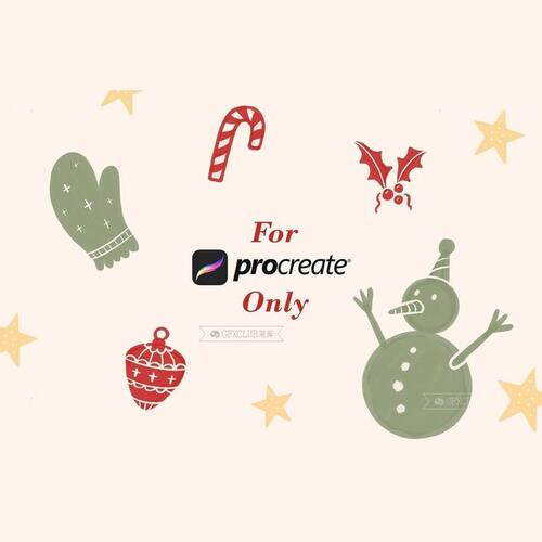 Procreate冬季节日圣诞印章22款插画创作图案纹样设计绘本素材包