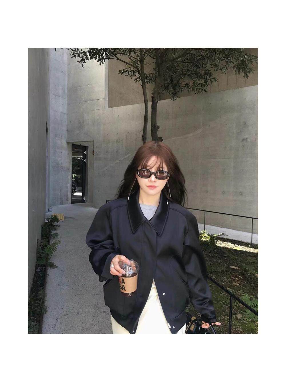 지금 2024 봄 신인 한국 디자이너 사랑해 M*CH 새틴 지퍼 재킷