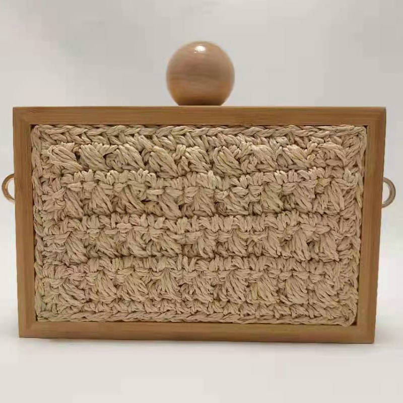 新款木球竹盒沙滩包竹编款式时尚潮流女士度假海边手提木球式包包