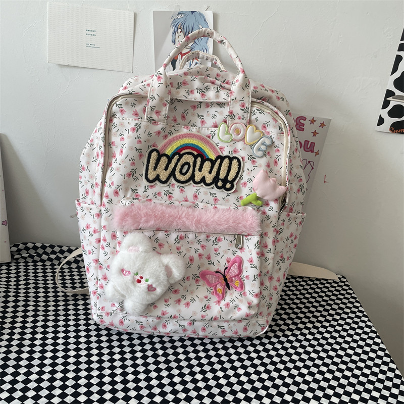 NIKKO WANTS TO ORIGINAL HANDMADE AUTUMN AND WINTER CASUAL VERSATILE BAG COLLECTION PLUSH CANVAS BACKPACK STUDENT SCHOOL BAG