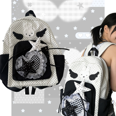 日光欲波点兔子双肩包甜妹软萌日系学生书包蕾丝天使学生上课背包