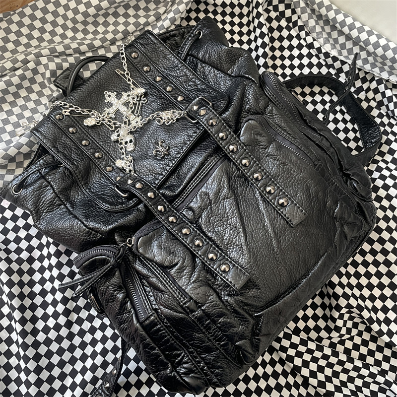 DAYLIGHT LUST ORIGINAL MILLENNIAL BABES SOFT LEATHER SUBCULTURE BACKPACK DARK SKULL CROSS CHAIN COMMUTER BACKPACK
