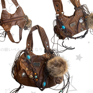 日光欲西部风秋冬机车小众设计感Y2K辣妹单肩斜挎包复古通勤背包