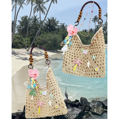 日光欲自制夏日草编包沙滩度假风镂空编织单肩包小众通勤手提包