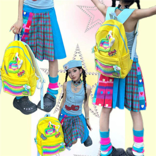 日光欲原创亚文化书包彩虹星星大容量学生小众通勤双肩包休闲背包