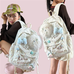 日光欲原创少女双肩包千禧设计大容量通勤电脑背包开学书包毛线包