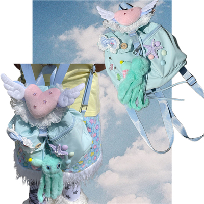 日光欲原创小众设计双肩包Y2K千禧少女浅春系可爱翅膀通勤小背包