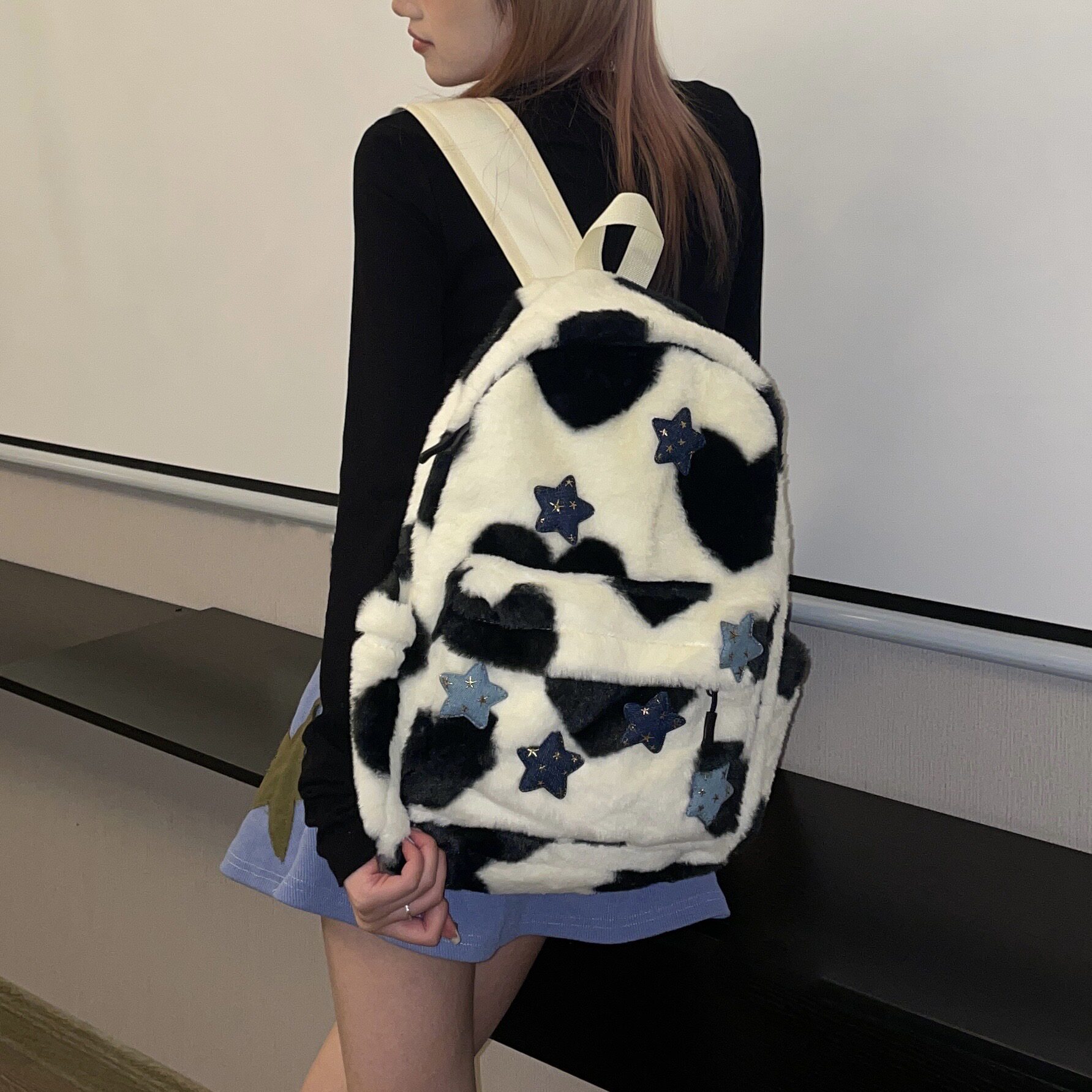 NIKKO WANTS ORIGINAL COW SCHOOLBAG MILK WHIRRING STARS CUTE HAIRY BACKPACK STUDENT NICHE HIGH-VALUE BACKPACK