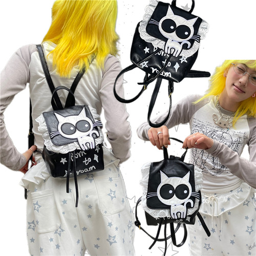 日光欲原创猫咪小背包甜酷Y2K新卡通可爱迷你书包泡泡女孩双肩包