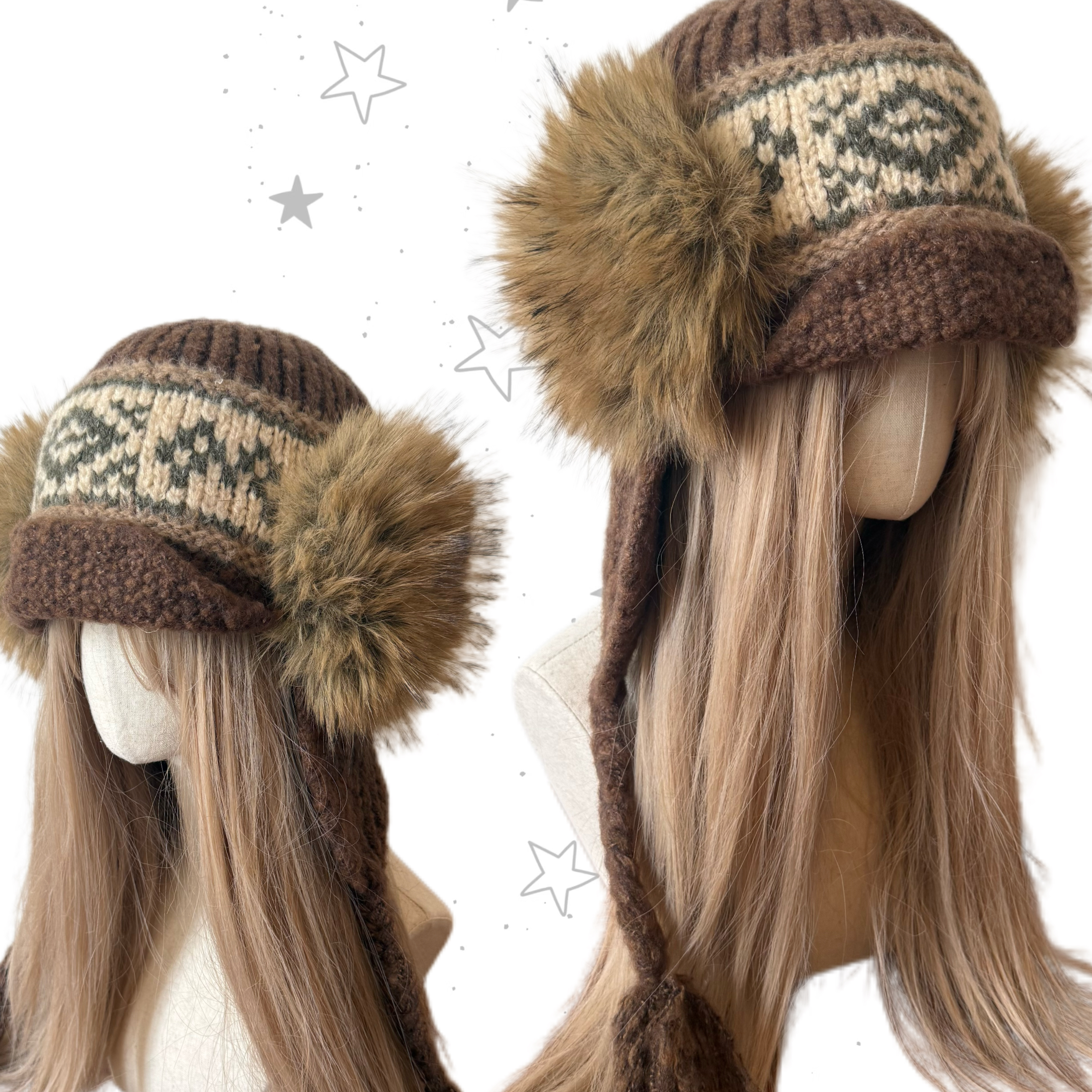 日光欲原创毛线针织帽子女冬季费尔岛韩国毛线帽保暖护耳雷锋帽