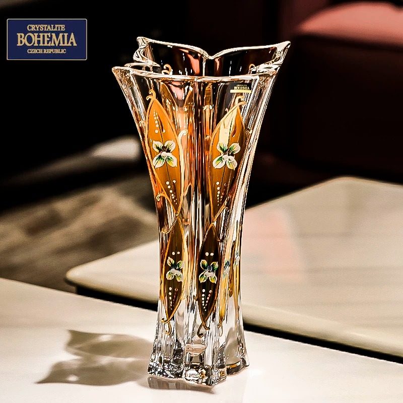 捷克BOHEMIA进口水晶玻璃描金珐琅花瓶水养插花花器欧式家居摆件,家居饰品,花瓶,淘宝优惠券,粉丝福利购,淘宝优惠卷