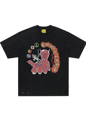 CANDYMADE春夏Candy World系列恶魔白墨直喷水洗黑圆领短袖