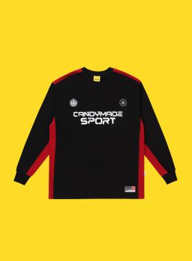 CANDYMADE秋季运动复古系列拼接运动印花黑色宽松长袖