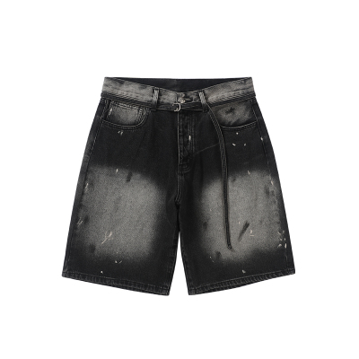CANDYMADE夏季美式复古泼墨做脏水洗牛仔短裤宽松直筒