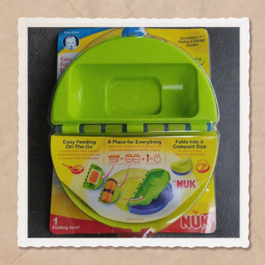 NUK Gerber嘉宝容易去折叠碗喂养旅行婴儿罐支架塑料蓝色绿色