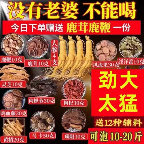 专用泡酒药材男滋补养生十全肾泡酒料大人参鹿茸鹿鞭补药酒中药材