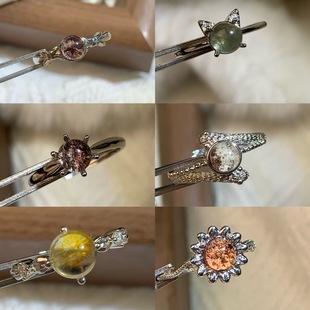 地脉拾光｜天然水晶幽灵戒指圆珠戒指绿幽灵四季幽灵花幽灵孤品女