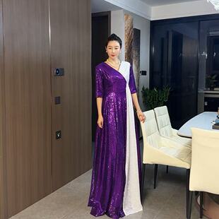 大合唱团亮片演出服女长裙新款高端舞台表演服诗歌朗诵比赛表演服