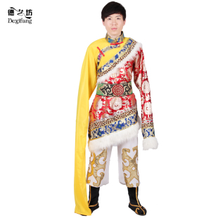 藏族服装舞蹈服装表演服装少数民族服装舞台服饰男红袖金藏袍出租
