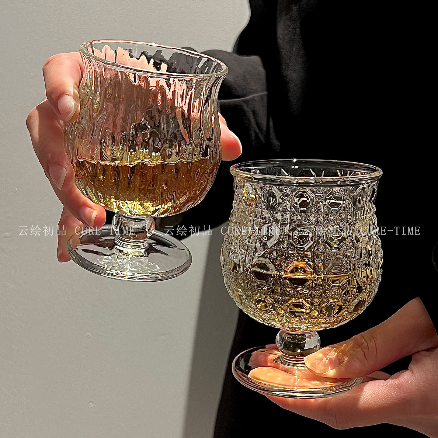 小众复古玻璃杯ins风矮脚杯热红酒杯子咖啡杯果汁杯小容量甜酒杯