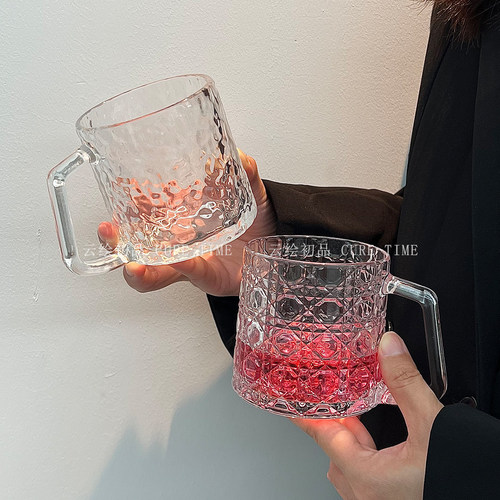 刻花带把玻璃杯家用创意高颜值