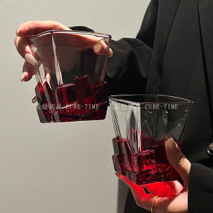 小众设计限定复古红冰块杯玻璃轻奢高级感喝水杯饮料杯威士忌酒杯