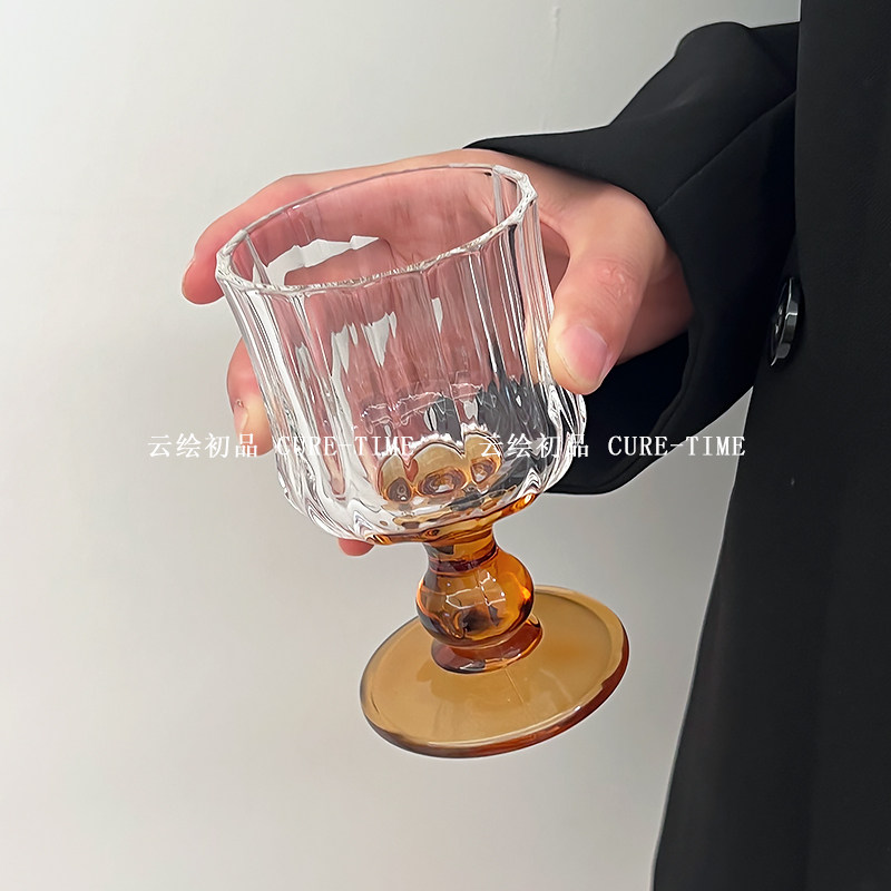 欧式复古轻奢红酒葡萄酒杯果酒杯子高脚香槟杯小众中古百褶玻璃杯,餐饮具,洋酒/威士忌杯,淘宝优惠券,粉丝福利购,淘宝优惠卷