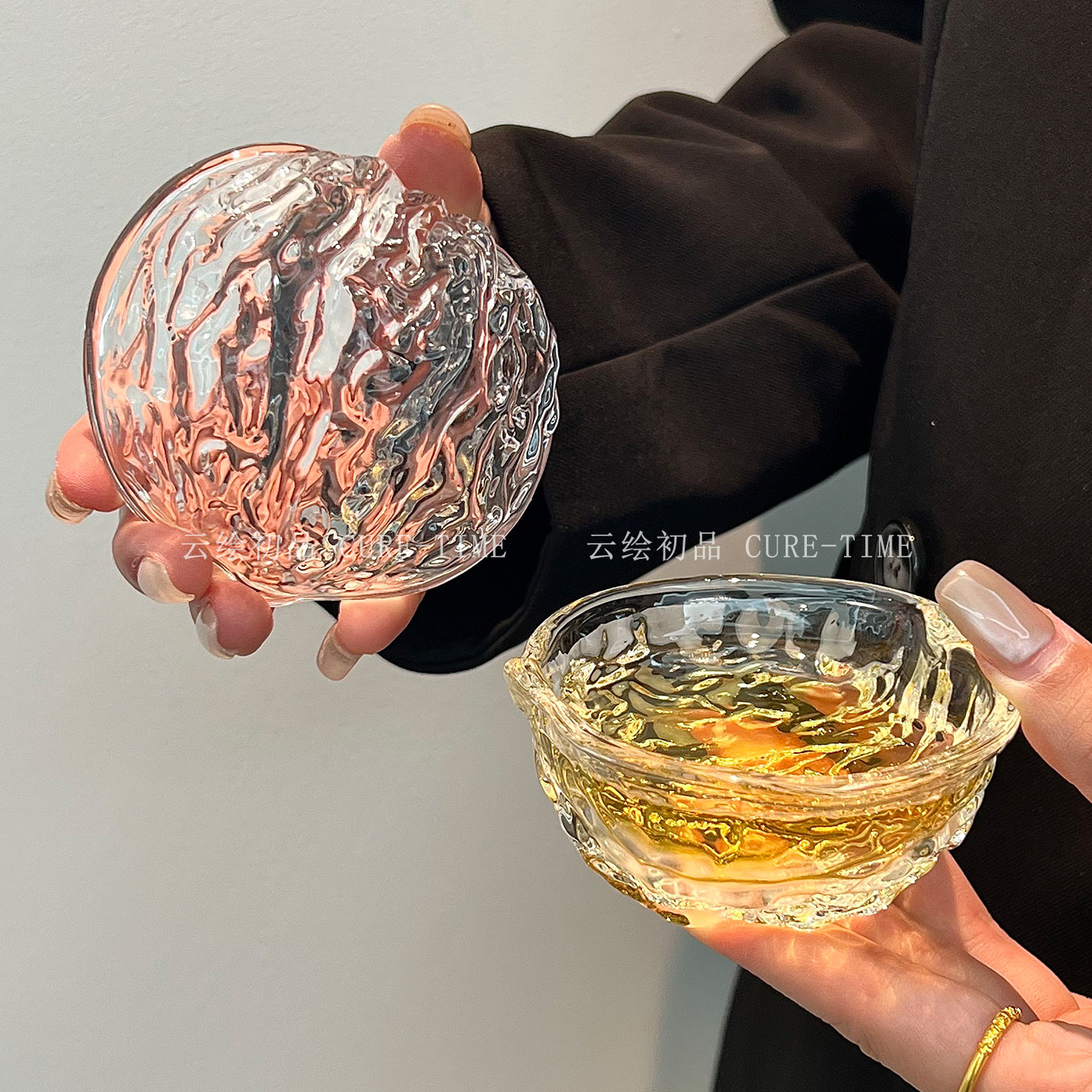 创意日式半个核桃杯水晶玻璃加厚茶杯品茗杯高级感清酒杯功夫茶杯