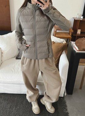 Tania S家早春90绒子白鹅绒 拼接瑜伽女士羽绒服韩版显瘦上衣外套