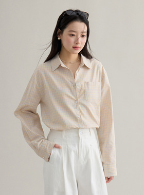 Tania S家海盐格子衬衫韩系通勤女式长袖衬衣百搭宽松开衫上衣