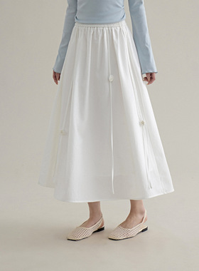 Tania S家韩系立体花朵A字裙女26春季新款纯色中长款百搭半身裙