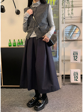 Tania 小心机 大裙摆中长款高腰气质半身裙女宽松百搭显瘦伞裙