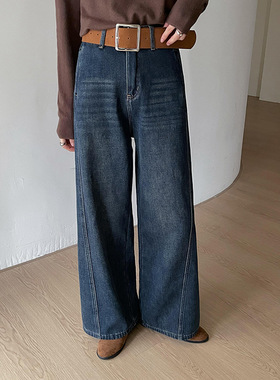 Tania 植绒加厚加绒25韩系直筒牛仔裤女冬季阔腿裤显瘦百搭长裤