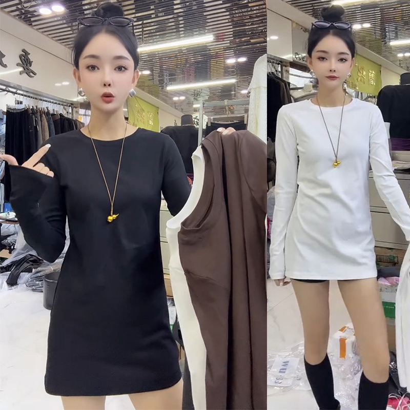 欧货2025秋女时尚设计感气质百搭简约休闲中长款长袖T恤上衣打底