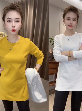 欧货2025秋女时尚设计感百搭休闲圆领中长款长袖T恤上衣打底衫潮