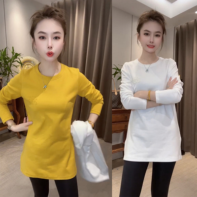 欧货2025秋女时尚设计感百搭休闲圆领中长款长袖T恤上衣打底衫潮