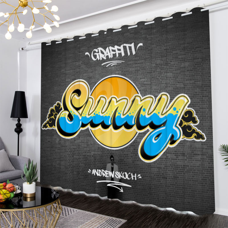 工业风复古嘻哈字母遮光窗帘定制卧室客厅酒吧包间门帘隔断背景布