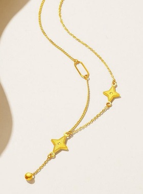 ins风高光套链四角星光珠AB链项链女士锁骨链星星项链时尚首饰品