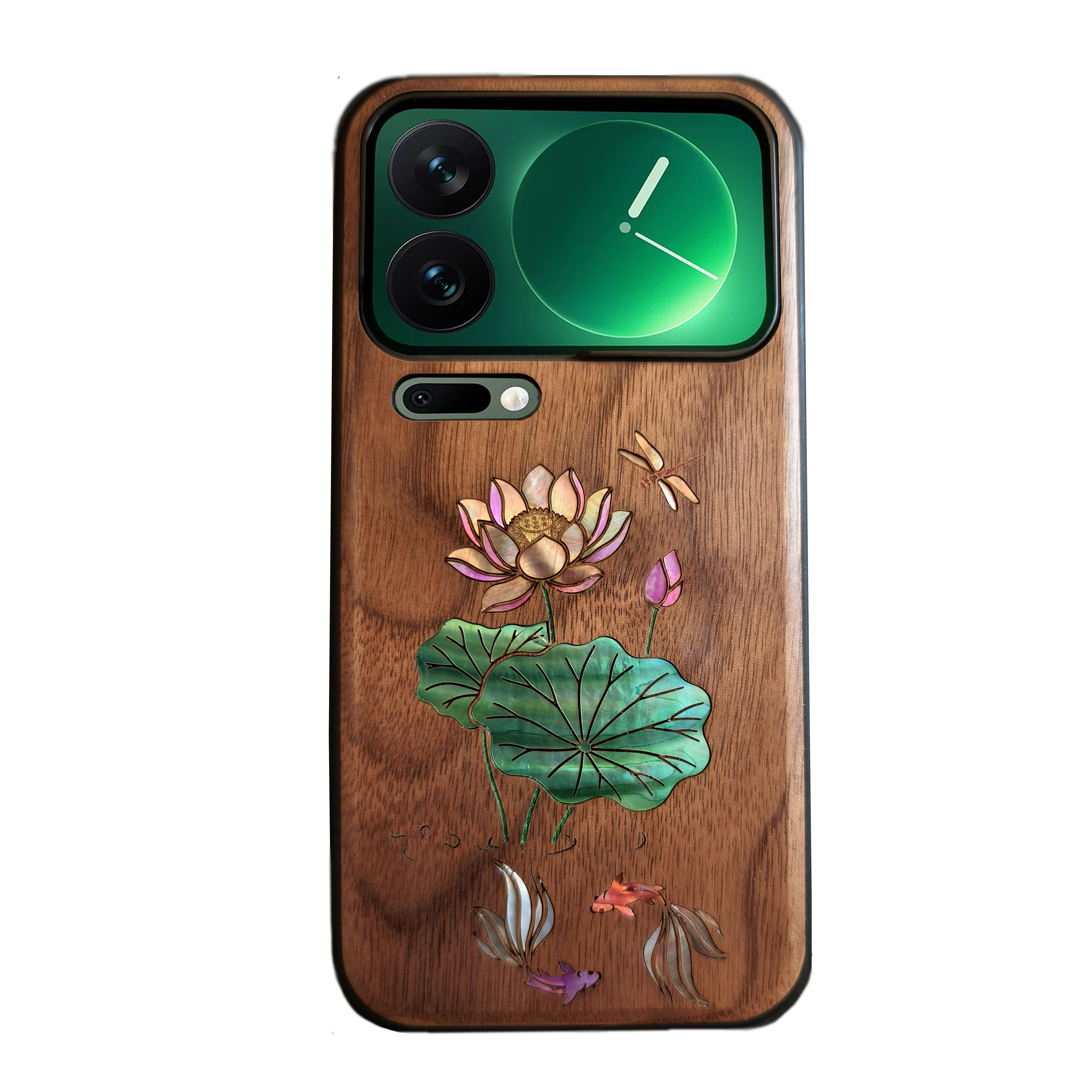 木质螺钿手机壳&middot;【荷花】原创华为iPhone小米三星手机壳木质荷花彩绘保护套文艺复古