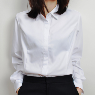 200斤春秋 大码 白色衬衫 女胖mm职业防走光长袖 衬衣蓝色面试打底衫
