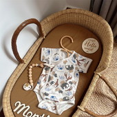 男女宝宝三角哈衣双层护肚莫代尔睡衣 包屁衣薄款 北欧婴儿夏季 短袖