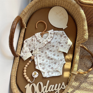 新生婴儿包屁衣春秋纯棉长袖女宝宝满月衣服早春无骨三角哈衣爬服