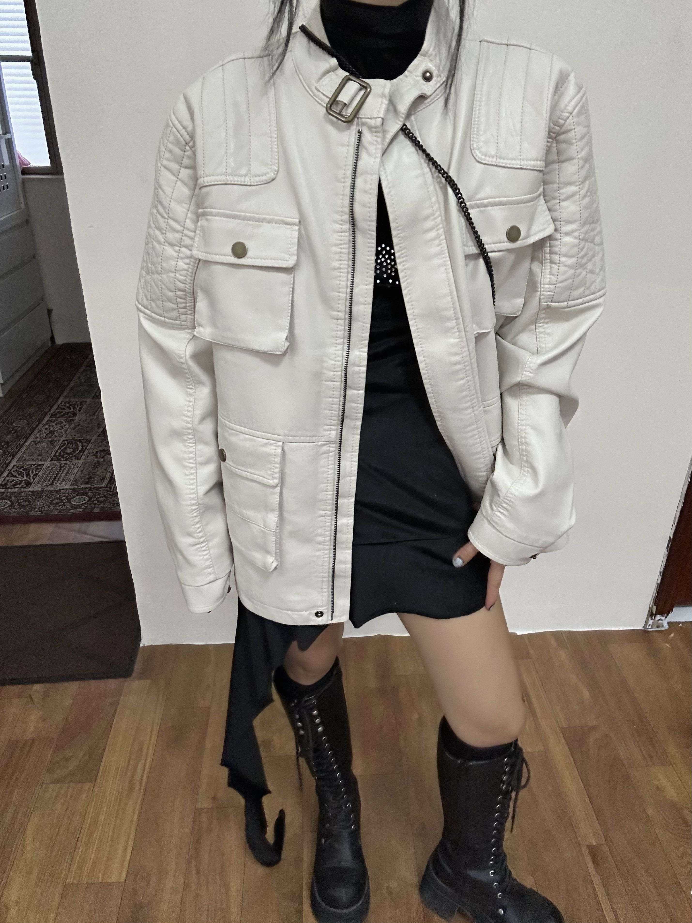 ZOOBI机车立领廓形宽松工装大口袋皮衣外套