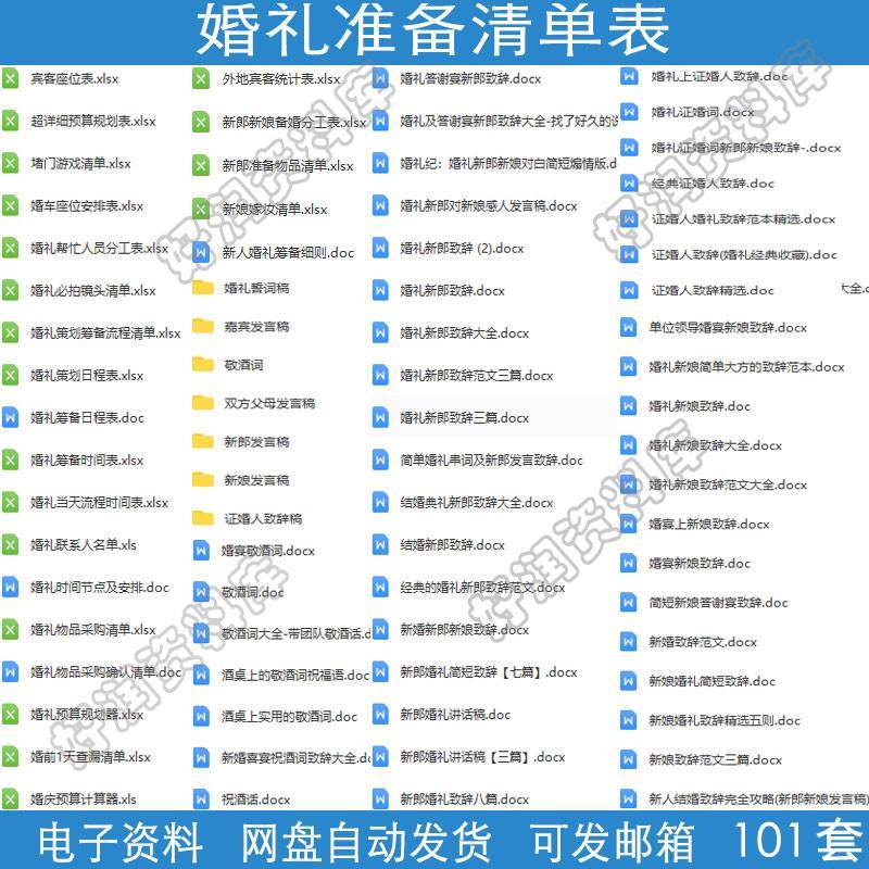 结婚婚礼流程婚前准备筹备物品采购清单日程安排表格资料大全