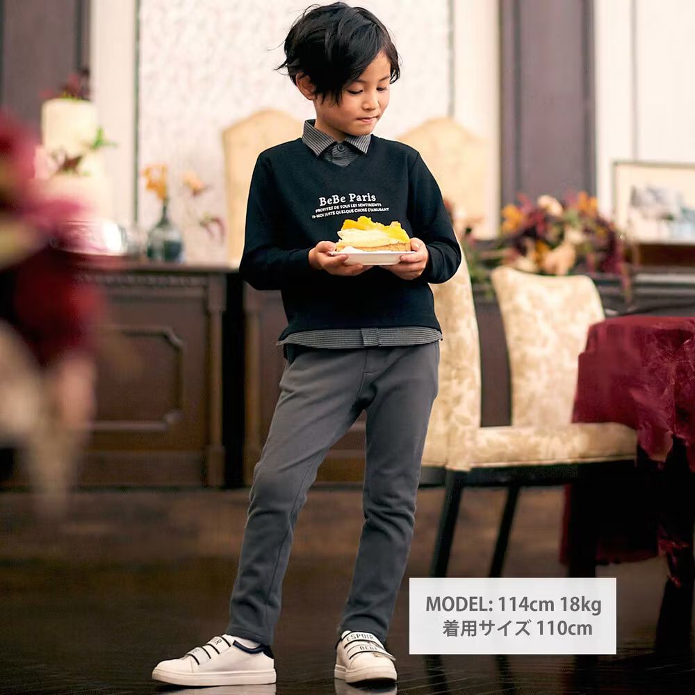 100-140 日单贵牌 bebe 男童修身弹力薄绒长裤裤子日本原单童装