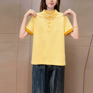 夏季新款高端欧货Polo衫短袖t恤女小众黄色休闲百搭气质上衣