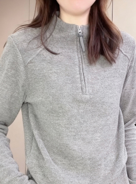 简约运动风加厚双面德绒长袖t恤女秋冬款百搭气质保暖打底衫上衣