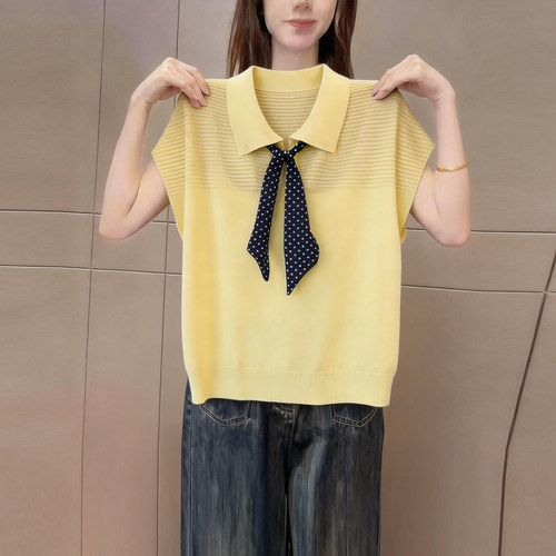 高级感polo领丝巾短袖t恤女夏季