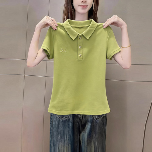 2026夏季新品简约翻领短袖t恤女